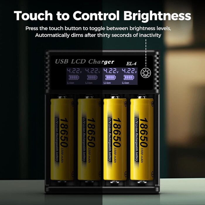 18650-4-CHRGR - WANGDAJIEDIAN 18650 Battery Charger, 4 Bay 3.7V Li-ion Battery Charger with Smart LCD Display 2A Fast Charging for Rechargeable Batteries Lithium NI-MH NI-Cd AA AAA C 18650 18350 18700 21700 26650 14500 16340