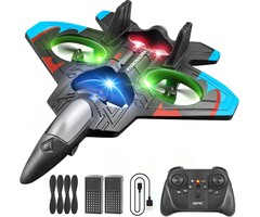 4D-V32-BLU - 4DRC V32 Foam Remote Control Airplane RC Planes for Kids Adults, Blue, RC Airplane Fighter Jet with Light, 360° Flip Fighter Jet Toys, Stunt Roll, Airplane Toy Gifts for Kids Boys