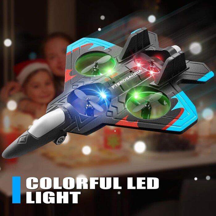 4D-V32-BLU - 4DRC V32 Foam Remote Control Airplane RC Planes for Kids Adults, Blue, RC Airplane Fighter Jet with Light, 360° Flip Fighter Jet Toys, Stunt Roll, Airplane Toy Gifts for Kids Boys