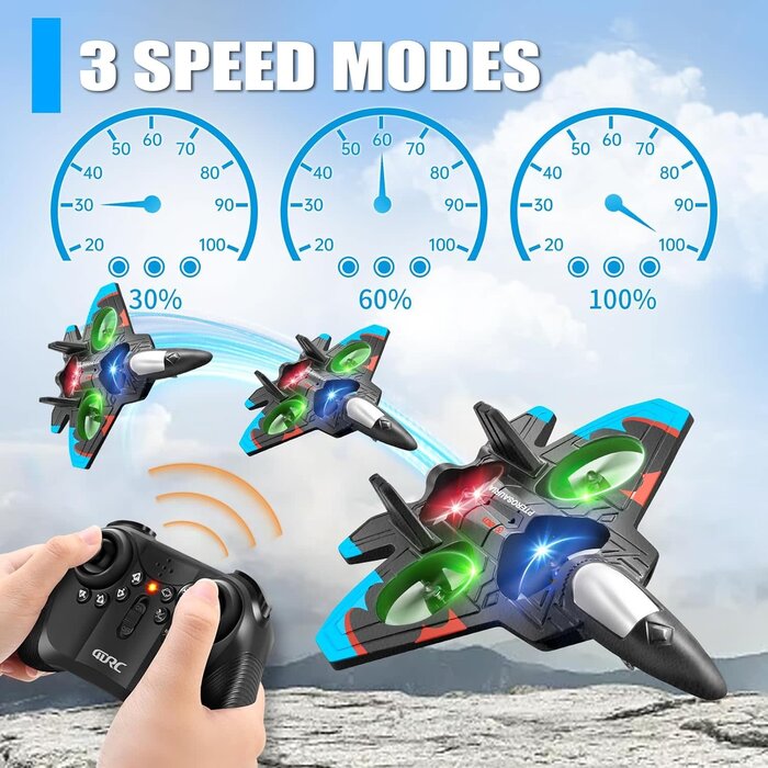 4D-V32-BLU - 4DRC V32 Foam Remote Control Airplane RC Planes for Kids Adults, Blue, RC Airplane Fighter Jet with Light, 360° Flip Fighter Jet Toys, Stunt Roll, Airplane Toy Gifts for Kids Boys