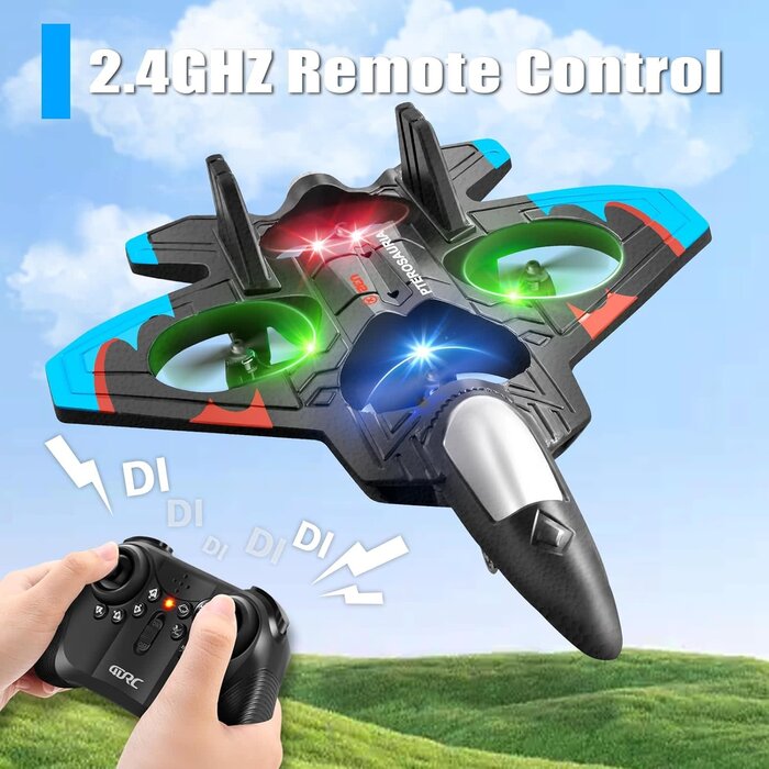 4D-V32-BLU - 4DRC V32 Foam Remote Control Airplane RC Planes for Kids Adults, Blue, RC Airplane Fighter Jet with Light, 360° Flip Fighter Jet Toys, Stunt Roll, Airplane Toy Gifts for Kids Boys