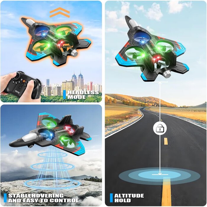 4D-V32-BLU - 4DRC V32 Foam Remote Control Airplane RC Planes for Kids Adults, Blue, RC Airplane Fighter Jet with Light, 360° Flip Fighter Jet Toys, Stunt Roll, Airplane Toy Gifts for Kids Boys