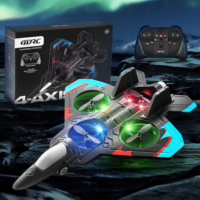 4D-V32-BLU - 4DRC V32 Foam Remote Control Airplane RC Planes for Kids Adults, Blue, RC Airplane Fighter Jet with Light, 360° Flip Fighter Jet Toys, Stunt Roll, Airplane Toy Gifts for Kids Boys