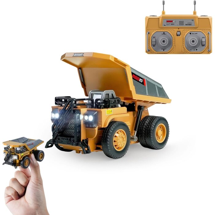 Z6833AY - BRRRRT 1/64 RC Dump Truck, Full Proportion Mini Dump Truck Toy, 8-Channel Remote Control Toy with Metal Bed & Light, RC Construction Vehicles, Type- C Built-in Battery for Boys and Girls Age 3+