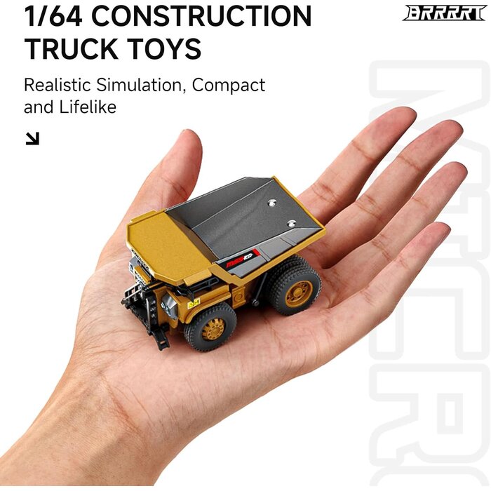 Z6833AY - BRRRRT 1/64 RC Dump Truck, Full Proportion Mini Dump Truck Toy, 8-Channel Remote Control Toy with Metal Bed & Light, RC Construction Vehicles, Type- C Built-in Battery for Boys and Girls Age 3+