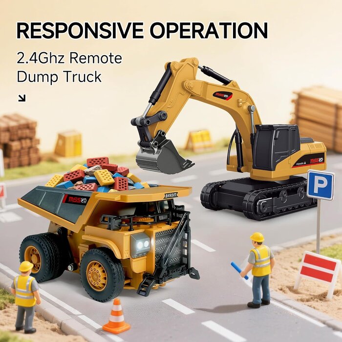 Z6833AY - BRRRRT 1/64 RC Dump Truck, Full Proportion Mini Dump Truck Toy, 8-Channel Remote Control Toy with Metal Bed & Light, RC Construction Vehicles, Type- C Built-in Battery for Boys and Girls Age 3+
