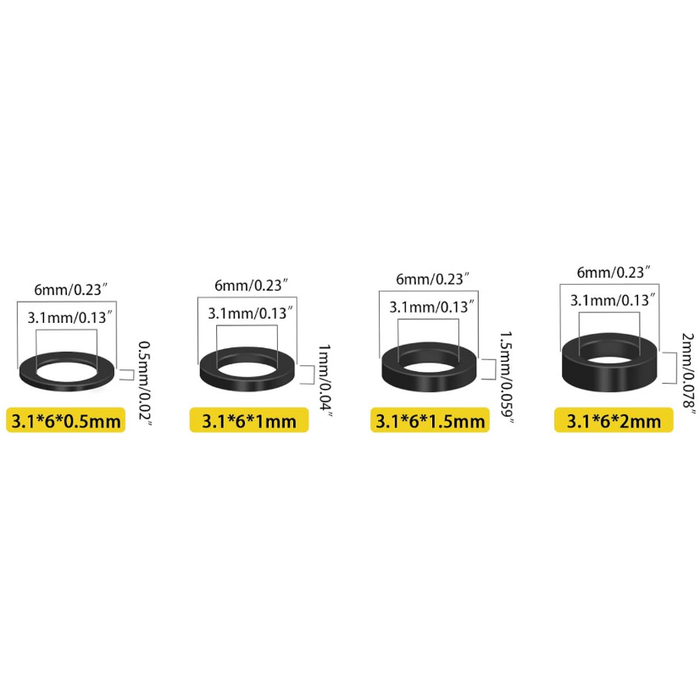 M1998-40PCS - Mardatt 40Pcs Round Black Aluminum Spacers, 3.1x6mm(ID×OD) Black Aluminum Standoff Column Spacer, Length 0.5/1/1.5/2mm Thickness Aluminum Spacer for M3 Screws Bolts