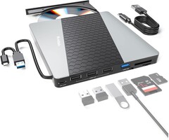 SUIDEK B34-Y - SUIDEK External CD DVD Drive, USB 3.0/USB-C Portable CD DVD +/-RW Burner DVD Player for Laptop with SD/Micro SD Card Reader 8 in 1 Hub Compatible with Laptop Mac PC Windows Linux