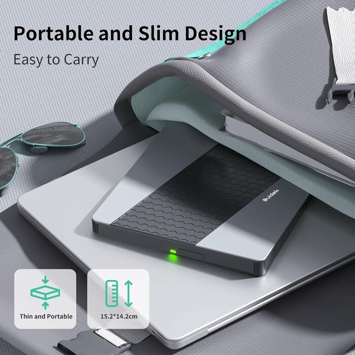 SUIDEK B34-Y - SUIDEK External CD DVD Drive, USB 3.0/USB-C Portable CD DVD +/-RW Burner DVD Player for Laptop with SD/Micro SD Card Reader 8 in 1 Hub Compatible with Laptop Mac PC Windows Linux