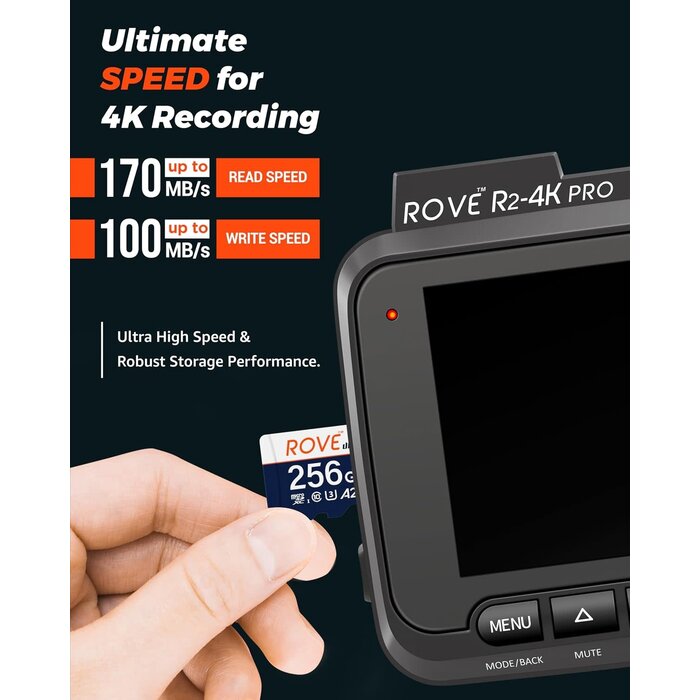 RU-256GB - ROVE Ultimate Micro SD Card MicroSDXC 256GB Memory Card with USB 3.2 Type C Card Reader 512GB 170MB/s C10, U3, V30, 4K, A2 for Dash Cam, Android Smart Phones, Tablets, Games