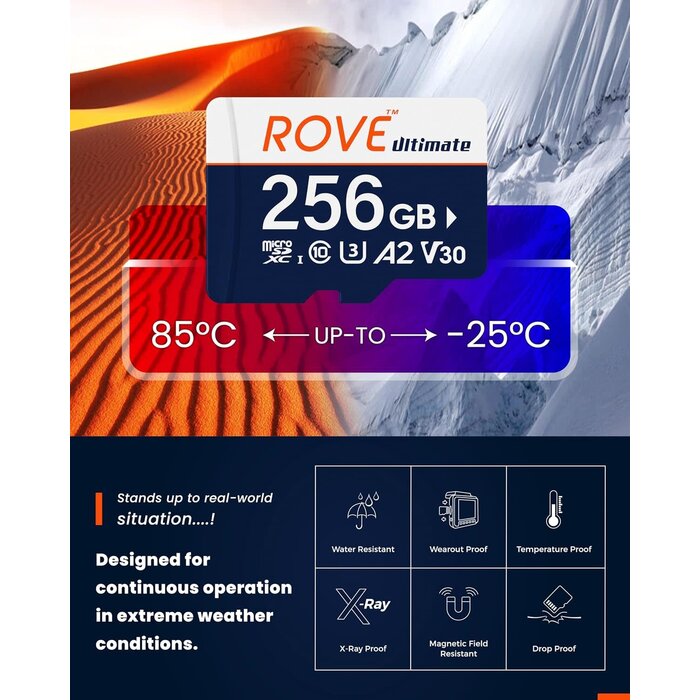 RU-256GB - ROVE Ultimate Micro SD Card MicroSDXC 256GB Memory Card with USB 3.2 Type C Card Reader 512GB 170MB/s C10, U3, V30, 4K, A2 for Dash Cam, Android Smart Phones, Tablets, Games
