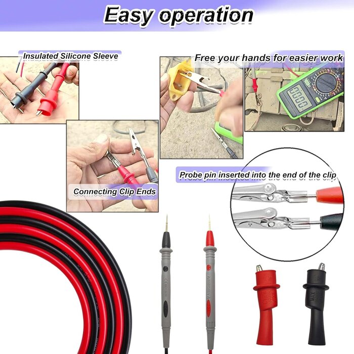E6-7001 - Eiranoly Professional Multimeter Test Leads 1000V 20A, 40.5in, Test Leads Kit, Ultra-Sharp Gold-Plated Probes, Silicone Meter Leads for Fluke, AstroAI, Klein Multimeter & Automotive Testing