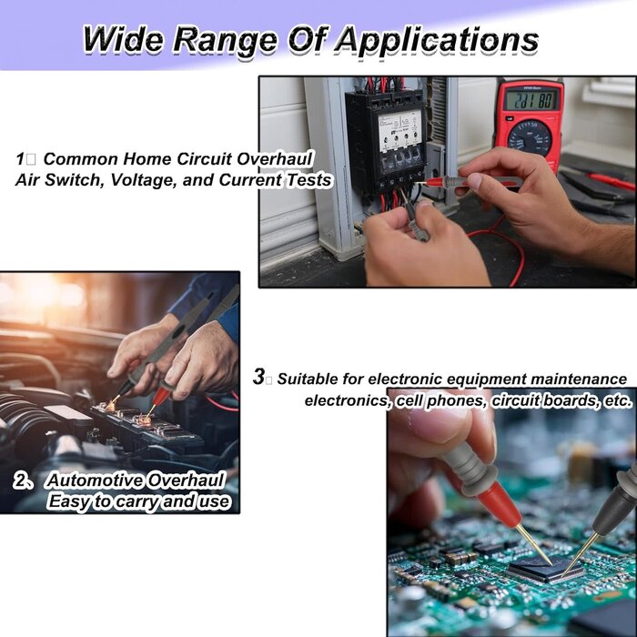 E6-7001 - Eiranoly Professional Multimeter Test Leads 1000V 20A, 40.5in, Test Leads Kit, Ultra-Sharp Gold-Plated Probes, Silicone Meter Leads for Fluke, AstroAI, Klein Multimeter & Automotive Testing