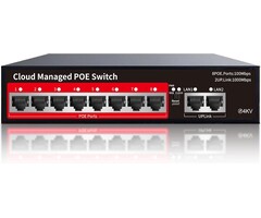 9M-Y4N5-Z3YQ - STEAMEMO PoE+ Switch, 8 Port Managed PoE Ethernet Switch (8 POE Ports +2 Uplink),120W Built-in Power, Support VLAN, QoS, Fanless Metal, Plug & Play (Desktop/Wall Mount)