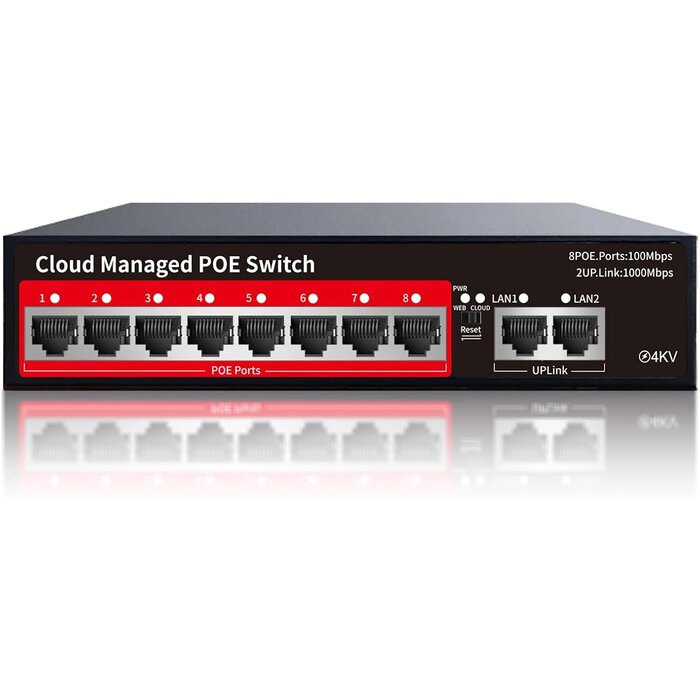 9M-Y4N5-Z3YQ - STEAMEMO PoE+ Switch, 8 Port Managed PoE Ethernet Switch (8 POE Ports +2 Uplink),120W Built-in Power, Support VLAN, QoS, Fanless Metal, Plug & Play (Desktop/Wall Mount)