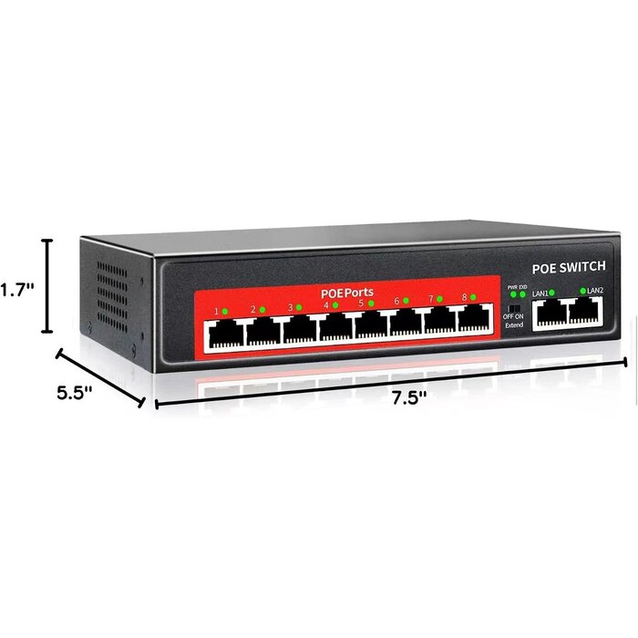 9M-Y4N5-Z3YQ - STEAMEMO PoE+ Switch, 8 Port Managed PoE Ethernet Switch (8 POE Ports +2 Uplink),120W Built-in Power, Support VLAN, QoS, Fanless Metal, Plug & Play (Desktop/Wall Mount)