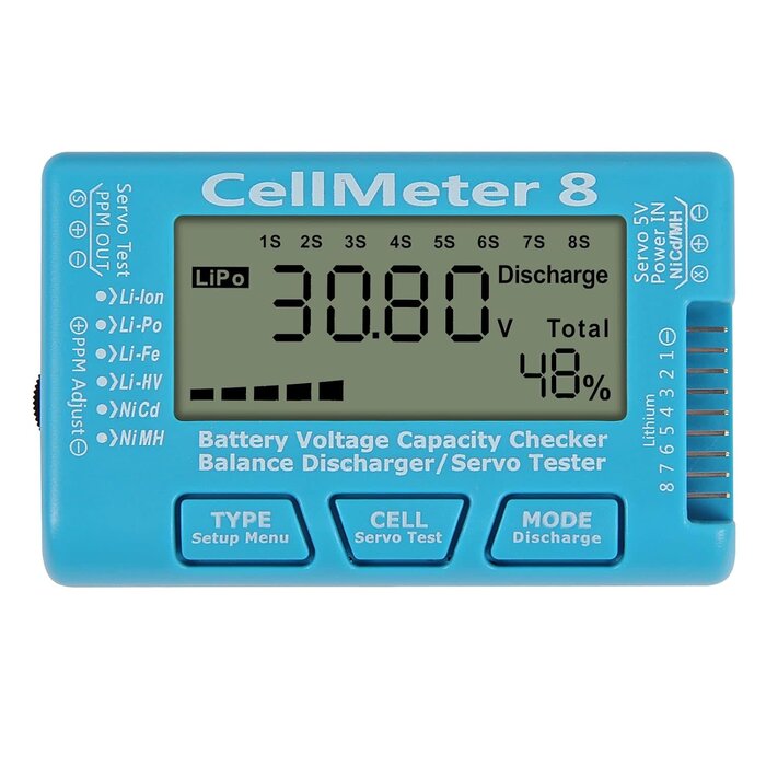 8IN1-CELLMETER - UMLIFE RC CellMeter 8 Digital Battery Capacity Checker Battery Voltage Tester LCD Backlight for LiPo Life Li-ion NiMH Nicd Cell Meter Battery Checker (8 in 1 cellmeter)