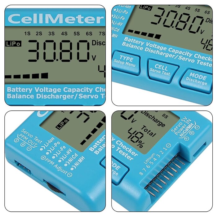 8IN1-CELLMETER - UMLIFE RC CellMeter 8 Digital Battery Capacity Checker Battery Voltage Tester LCD Backlight for LiPo Life Li-ion NiMH Nicd Cell Meter Battery Checker (8 in 1 cellmeter)