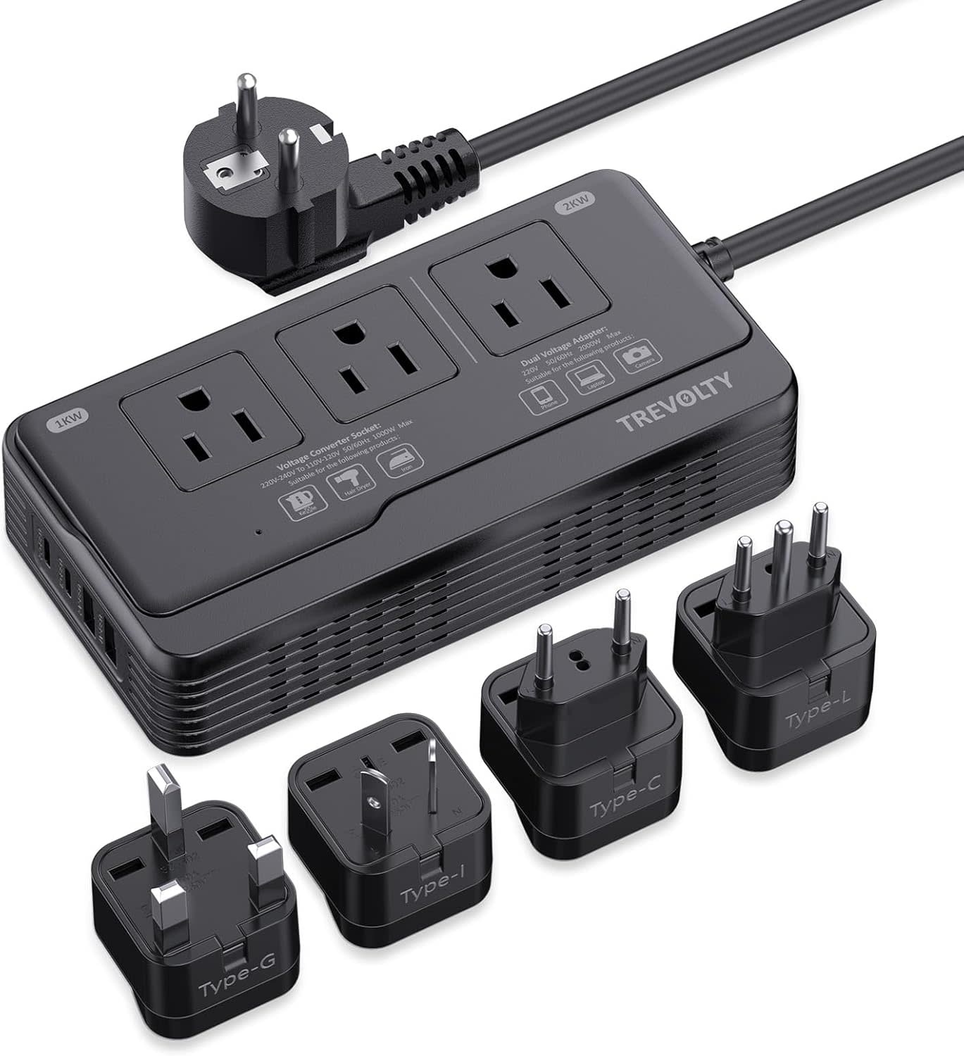 2000W 220V to 110V Converter, Power Converter Travel Adapter Combo for Hair Dryer, Phones, Laptop, MacBook, Plug Adapter with 2-Port USB, Voltage Converter US to Europe, UK, Israel Over 150 Countries