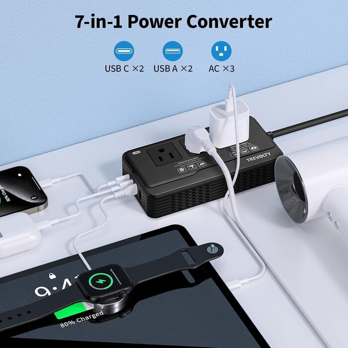 2000W 220V to 110V Converter, Power Converter Travel Adapter Combo for Hair Dryer, Phones, Laptop, MacBook, Plug Adapter with 2-Port USB, Voltage Converter US to Europe, UK, Israel Over 150 Countries