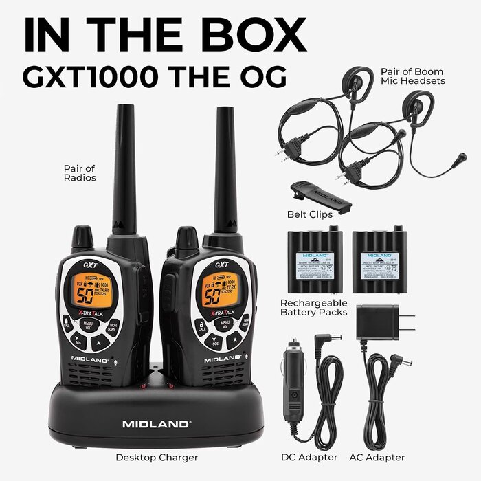 GXT1000VP4 - Midland GXT1000VP4 GMRS Two-Way Radio | 50-Channel, Long Range, 142 Privacy Codes, SOS & NOAA, Rechargeable Nickle Battery