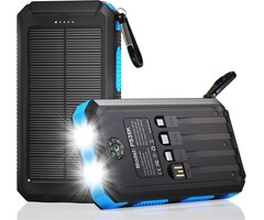 PS35K - Durecopow Solar Charger Power Bank 20,000mAh, Portable Charger, 4 Cables 3 Ports Fast Charging External Battery Pack with USB C for Cell Phones, Solar Panel Charger with Dual Flashlight for Camping