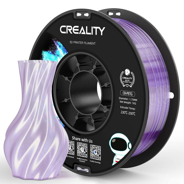 Creality CR-PETG-TRNSPNT-LGHT-PRPL - CREALITY Translucent Light Purple PETG Filament 1.75mm 3D Printer Filament, 1kg (2.2lb) Neatly Wound Spool, Dimensional Accuracy ±0.03mm, Fit for Ender, Bambu Lab, ELEGOO FDM Printers