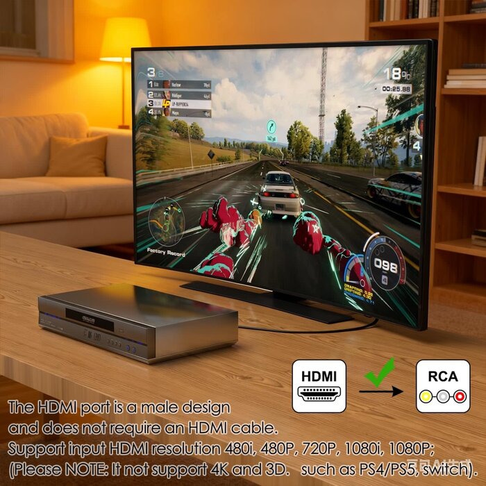 DGSN-HDMI2RCA - Dingsun HDMI to RCA Converter for Apple TV, Roku, Fire Stick, DVD, Blu-ray Player, TV ect. (Male HDMI to Male RCA) Plug and Play