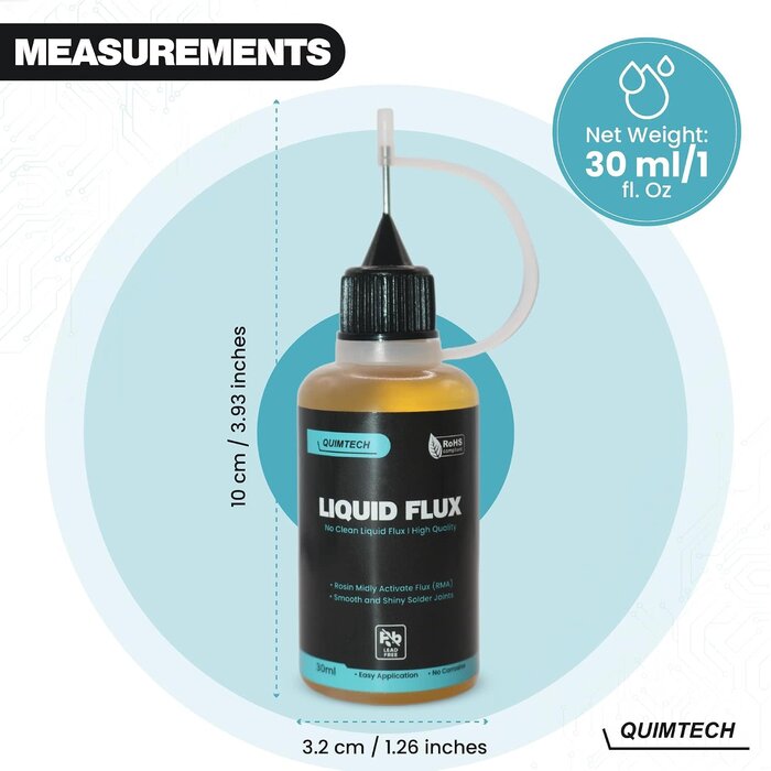 ‎CP-4023 - Quimtech Liquid Solder Flux Dropper (30 ml/1 Oz.) I RMA Liquid Solder Flux I Soldering Flux I Electrical Solder I No Clean Liquid Flux I Rosin Flux I Soldering Flux for Electronics I Lead Free Liquid Solder I