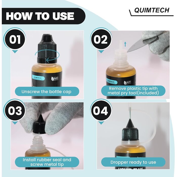 ‎CP-4023 - Quimtech Liquid Solder Flux Dropper (30 ml/1 Oz.) I RMA Liquid Solder Flux I Soldering Flux I Electrical Solder I No Clean Liquid Flux I Rosin Flux I Soldering Flux for Electronics I Lead Free Liquid Solder I