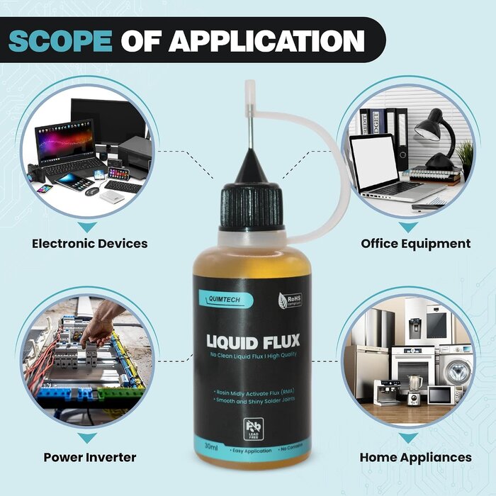 ‎CP-4023 - Quimtech Liquid Solder Flux Dropper (30 ml/1 Oz.) I RMA Liquid Solder Flux I Soldering Flux I Electrical Solder I No Clean Liquid Flux I Rosin Flux I Soldering Flux for Electronics I Lead Free Liquid Solder I
