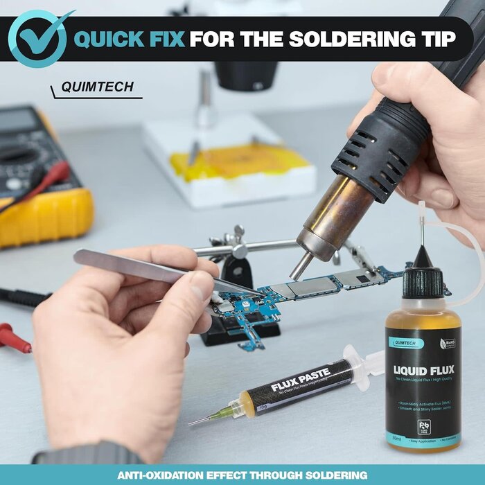 ‎CP-4023 - Quimtech Liquid Solder Flux Dropper (30 ml/1 Oz.) I RMA Liquid Solder Flux I Soldering Flux I Electrical Solder I No Clean Liquid Flux I Rosin Flux I Soldering Flux for Electronics I Lead Free Liquid Solder I