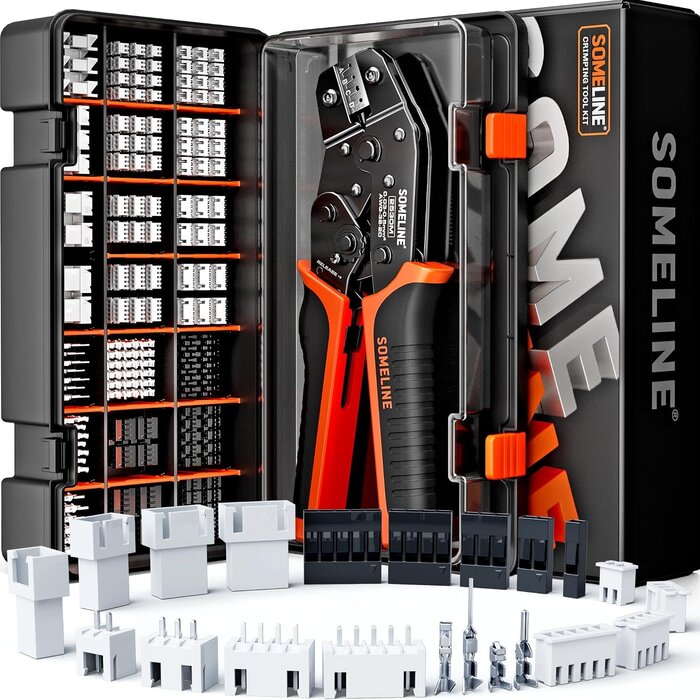 XH-DB - SOMELINE Crimp Tool Connector Kit, JST-XH 2.5mm and Dupont 2.54mm Connector Set, 21 Types of Connectors, 30-20 AWG Ratcheting Crimper for JST Series,KF2510,Molex,AMP EI Series