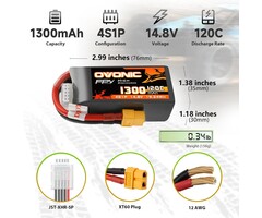 OVONIC O-4S-14.8V-1300mAh-XT60 - OVONIC 4s Lipo Battery 120C 1300mAh 14.8V Lipo Battery with XT60 Plug for RC FPV Racing Drone Quadcopter