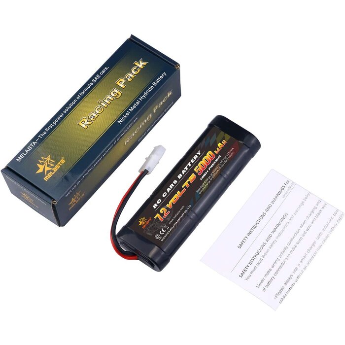 RC72-50NH - Melasta 7.2 Volt 5000mAh High Capacity RC Battery, 10C Discharge Rate High Performance 6 Cell NiMH Battery Pack Compatible with Tamiya Connector RC Racing Cars, RC Trucks, RC Tanks, RC Boats