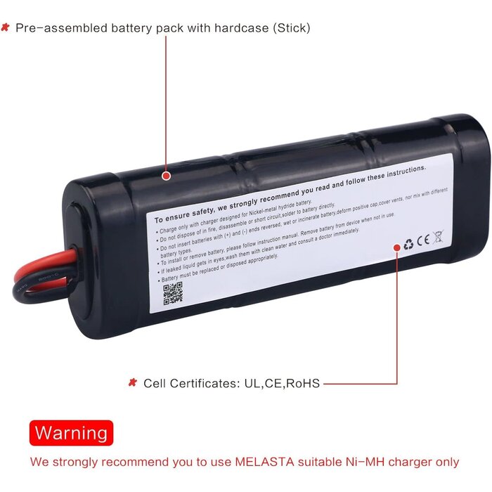 RC72-50NH - Melasta 7.2 Volt 5000mAh High Capacity RC Battery, 10C Discharge Rate High Performance 6 Cell NiMH Battery Pack Compatible with Tamiya Connector RC Racing Cars, RC Trucks, RC Tanks, RC Boats