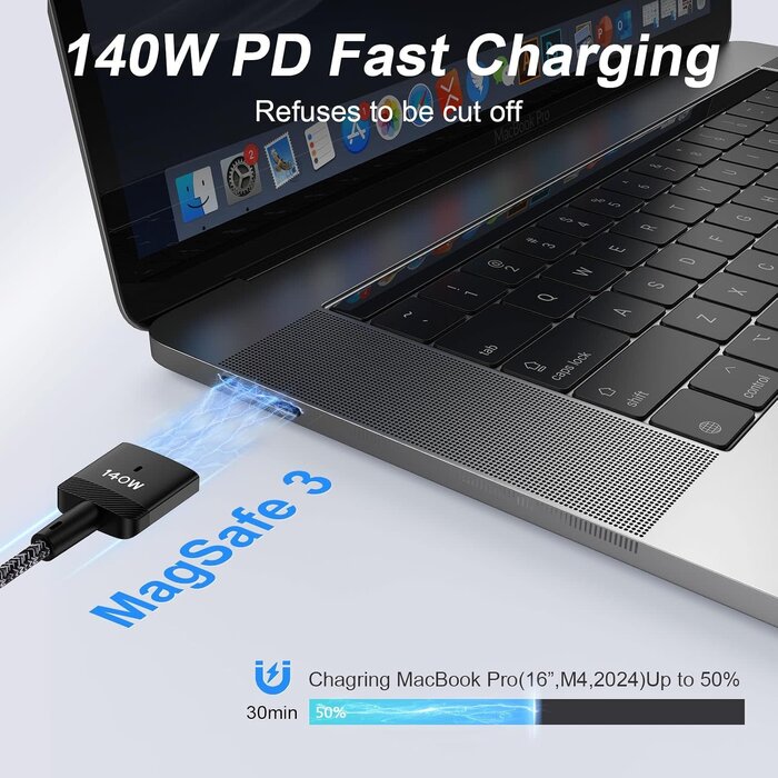 BOUTOP 140W 6ft USB-C to Magnetic 3 Cable, compatible with MacBook Pro (14/16-inch, 2023/2021), MacBook Air (13/15-inch, 2024), MacBook Air (15-inch, 2023), 6Ft