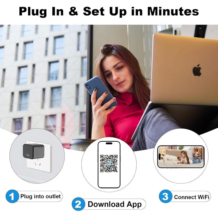SPY-CAM-CHRG - Thirdeyes 1080P Camera Charger with 2.4G/5G WiFi, Wireless Mini Camera for Indoor Home Security, Nanny Cam for Pets & Baby, Real-Time Monitoring, Motion Detection, Plug-in Wall Charger Cam