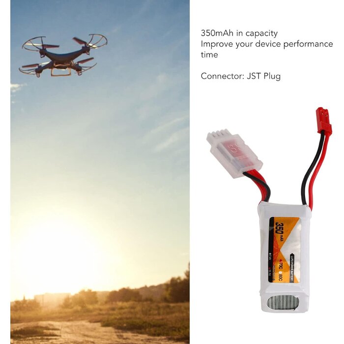 FDIT-JST-11.1V-350MAH - Fdit 350Ah RC Lipo Battery High Efficiency Discharge Rate 3S JST Plug Connector 11.1V 70C Lipo Battery for UAV, Remote Control Ship, Remote Control Vehicle