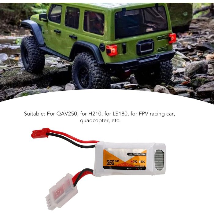 FDIT-JST-11.1V-350MAH - Fdit 350Ah RC Lipo Battery High Efficiency Discharge Rate 3S JST Plug Connector 11.1V 70C Lipo Battery for UAV, Remote Control Ship, Remote Control Vehicle