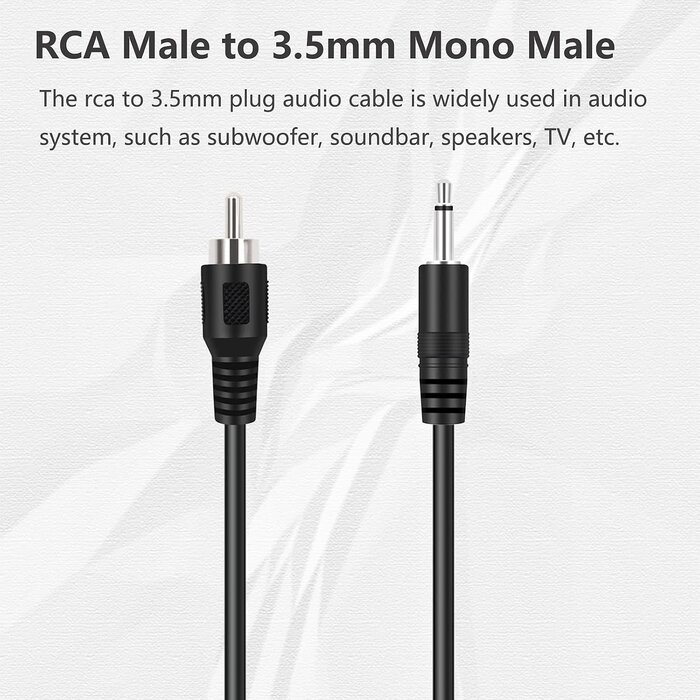 USBV-CB004 - Bolvek 6ft RCA Male to 3.5mm 1/8 inch Monaural Mono Male Plug Jack Connector Audio Converter Cable for Pre-Amp Subwoofer Soundbar Speakers