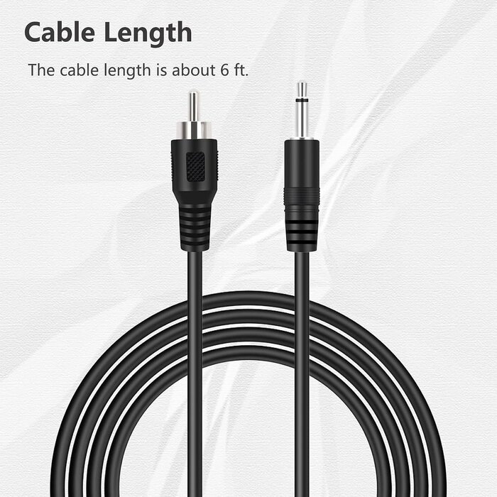 USBV-CB004 - Bolvek 6ft RCA Male to 3.5mm 1/8 inch Monaural Mono Male Plug Jack Connector Audio Converter Cable for Pre-Amp Subwoofer Soundbar Speakers