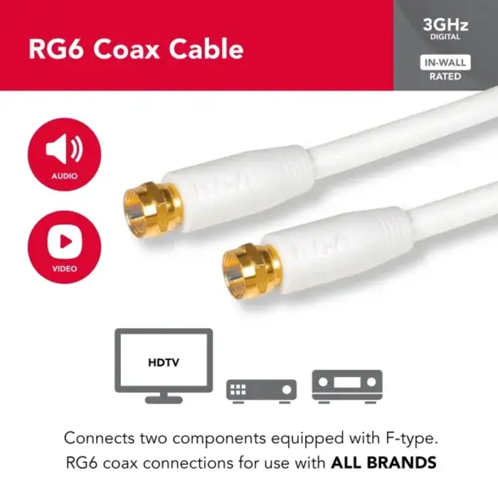 RCA VH606WHR - RCA RG6 Coaxial Cable with F-Connectors (6 Ft.; White)