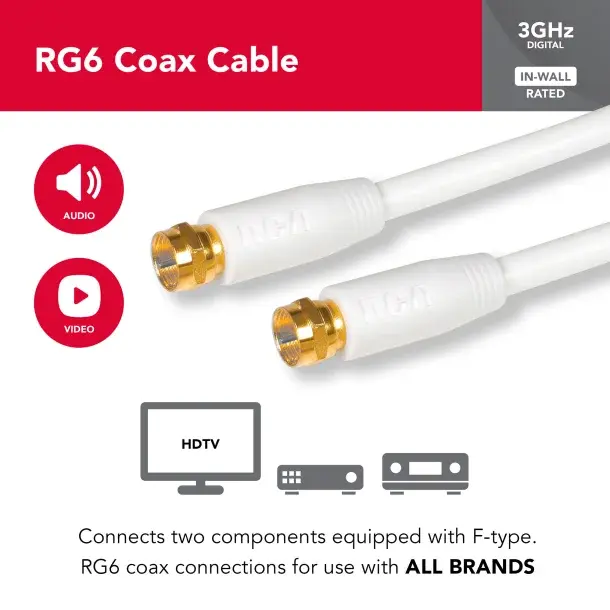 RCA VH606WHR - RCA RG6 Coaxial Cable with F-Connectors (6 Ft.; White)