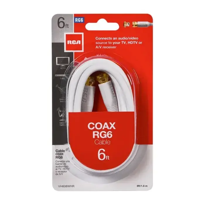 RCA VH606WHR - RCA RG6 Coaxial Cable with F-Connectors (6 Ft.; White)