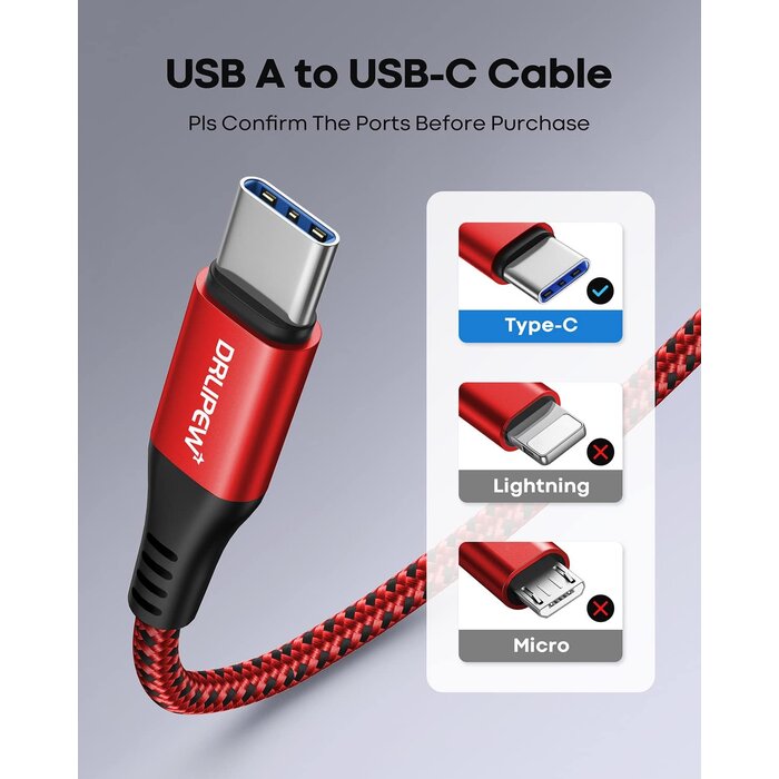 DRLIPEW USB-C-3FT - DRLIPEW USB Type C Cable 3A Fast Charging 3ft, USB to USB C Cable Nylon Braided Type C Charger Cord for iPhone 15 Pro Max, Samsung Galaxy S10 FE S9 S20 S21 S22 S23+ S24 Ultra, A20 A50 A70, LG, Moto