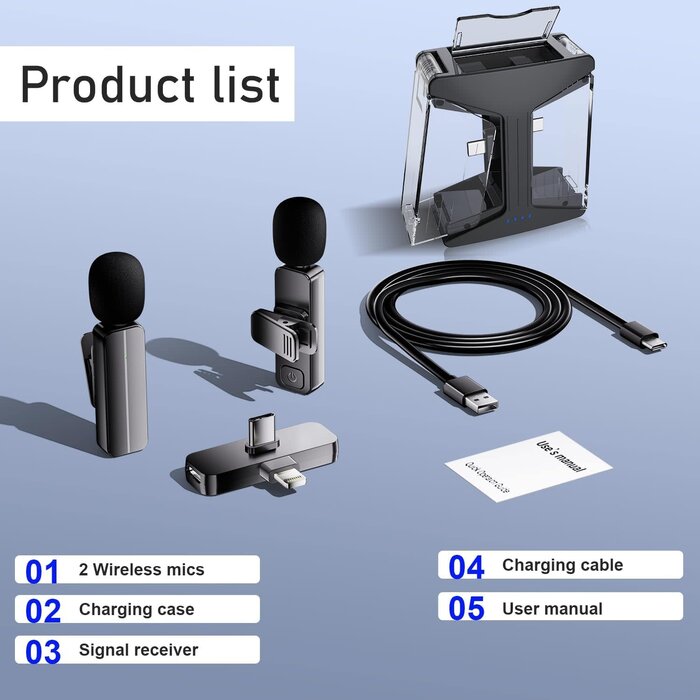 WM281 - Bulatry 2-Pack Wireless Mini Lavalier Lapel Microphone for iPhone, Android Phone(2 in 1) - 65ft Cordless Clip on Dual Mics with Noise Reduction 6H Working Time for Video Recording Vlogging, YouTube