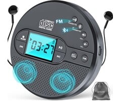 CD-35 - AFU Portable CD Player with Bluetooth with 2000mAh Rechargeable Battery | Personal CD Player for Car with Anti-Skip, FM Transmitter, Headphone, LCD Screen, AUX, Built-in Stereo Speaker, USB (Dark Gray)
