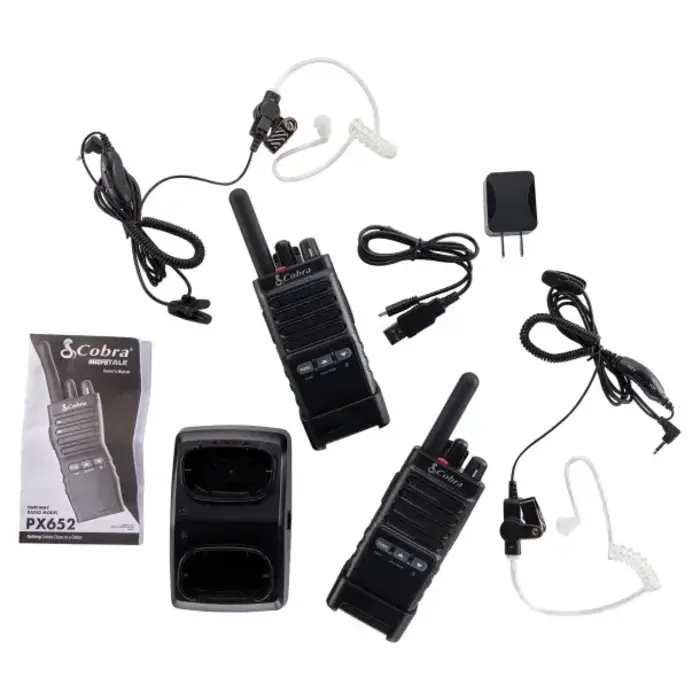 Cobra PX652 - Cobra® PX650 Pro Business 42-Mile-Range 2-Watt FRS 2-Way Radios with Surveillance Headset, 2 Count