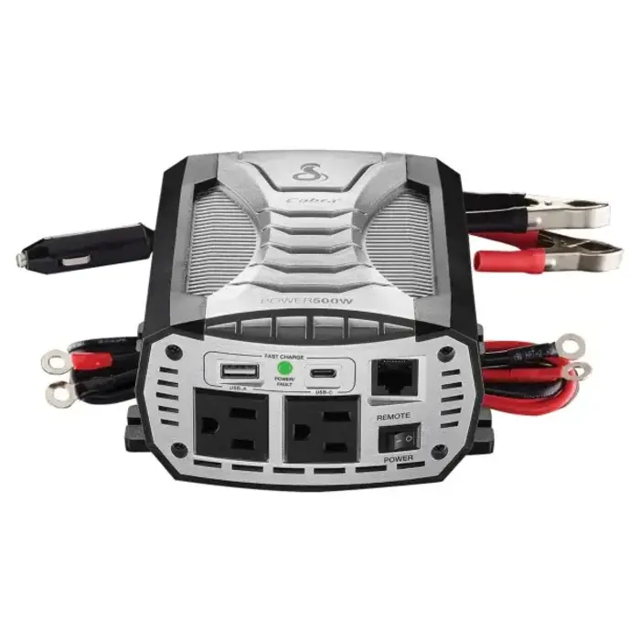 Cobra CPI500W - Cobra® 2-AC Outlet and 2-USB Port 500-Continuous-Watt Vehicle Power Inverter with 12-Volt Adapter Cord and Battery Power Cables, CPI500W